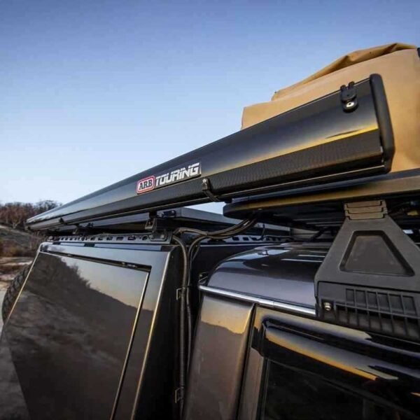 ARB Aluminum Awning, Black Frame, 8.2FT x 8.2FT, Installed with LED Light Strip - Image 6