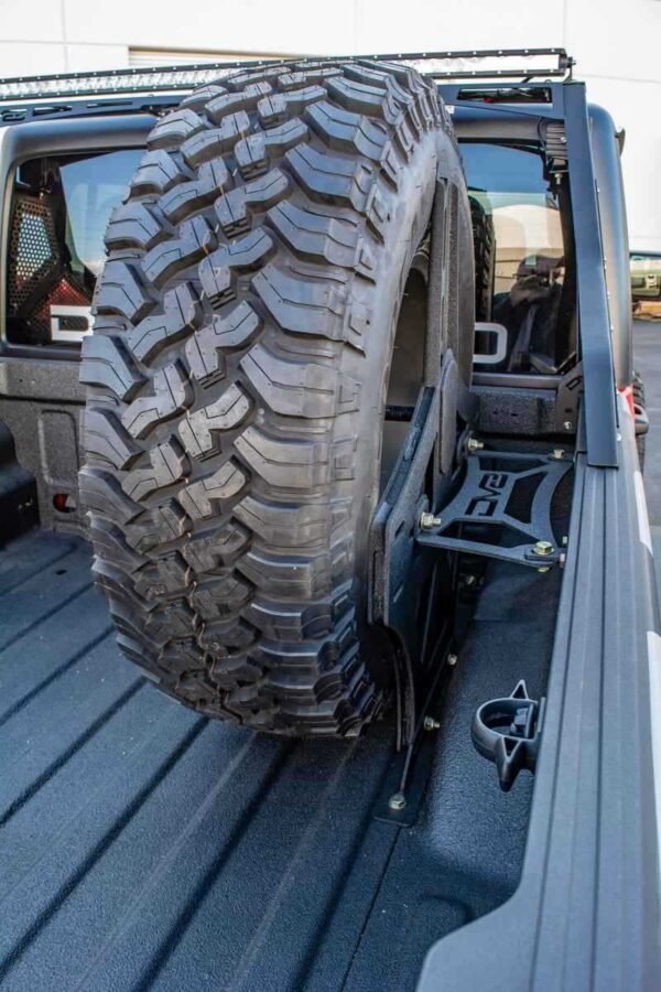 DV8 Offroad 2019+ Jeep Gladiator Universal Stand Up In-Bed Tire Carrier - Image 10