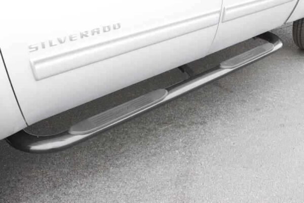 Lund 2019 Chevy Silverado 1500 Double Cab 4In Oval Curved SS Nerf Bars - Polished Stainless - Image 3