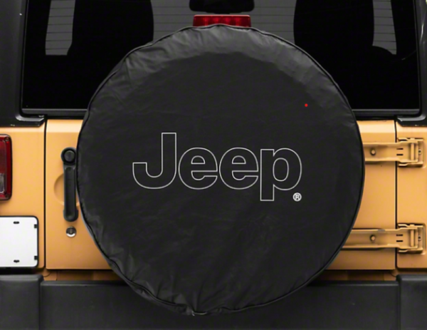 Officially Licensed Jeep 66-18 CJ5/ CJ7/ Wrangler YJ/ TJ/JK Outline Logo Spare Tire Cover- 31Inch - oljJ157894C