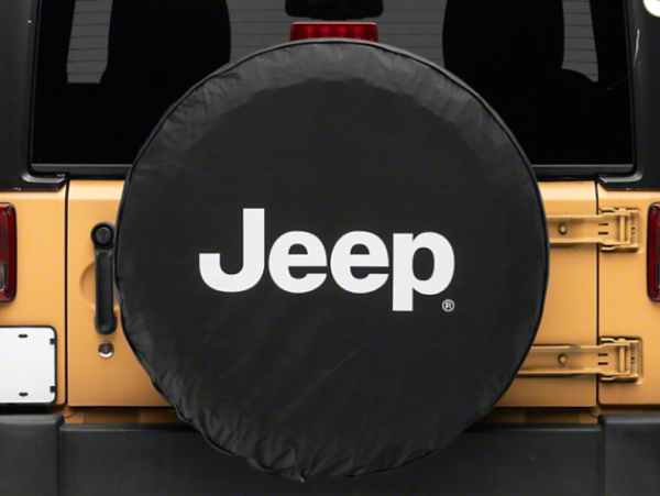 Officially Licensed Jeep 66-18 CJ5/ CJ7/ Wrangler YJ/ TJ/JK White Logo Spare Tire Cover- 31Inch - oljJ157893C